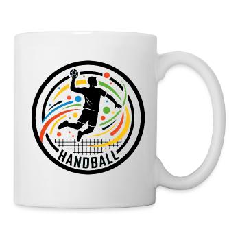 Logo coloré de handball avec motif de cercle de joueur - Mug blanc - blanc - Droite