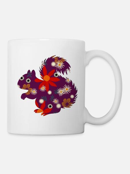 Blumen Eichhörnchen Muster - Tasse - Weiß