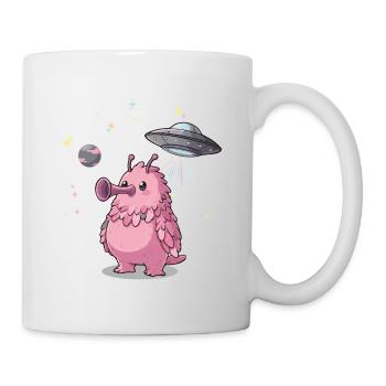 Mignon extraterrestre rose avec un OVNI dans l’espace - Mug blanc - blanc - Droite
