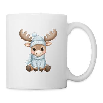 Winter reindeer in blue with hat and scarf - Mug - white - Right