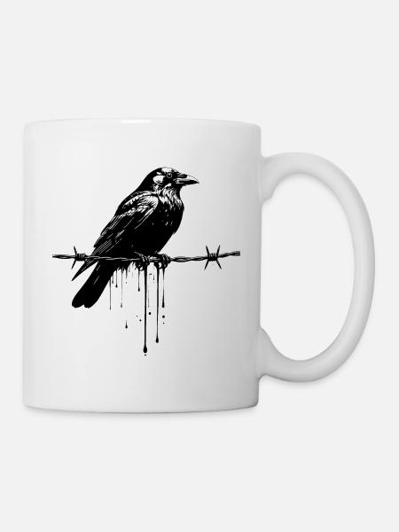Rabe auf Stacheldraht-Tinte - Tasse - Weiß