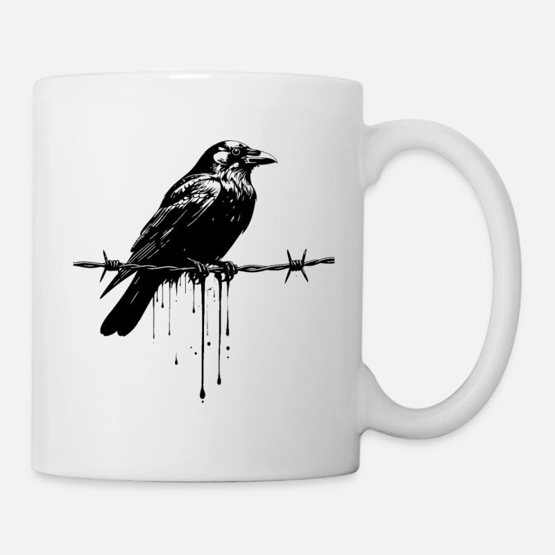 Raven on Barbed Wire Ink - Mug - white