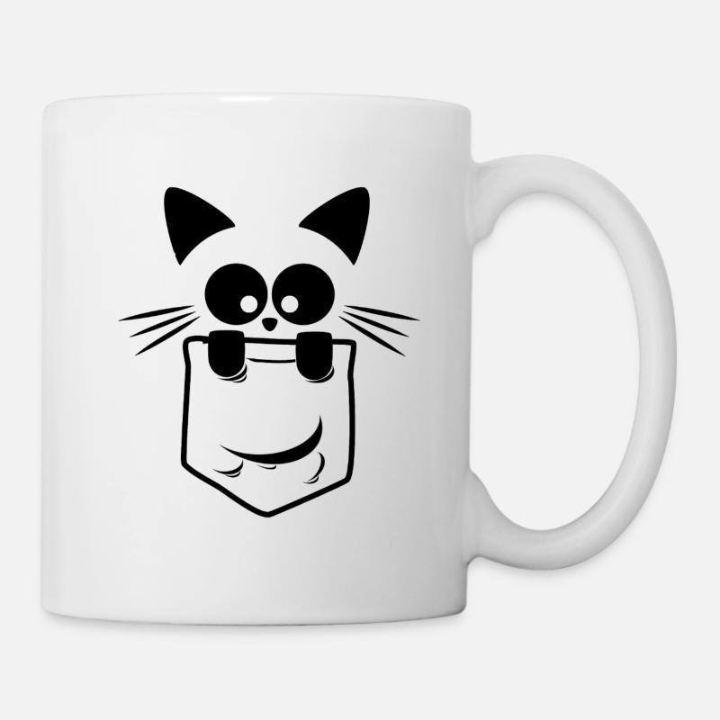 Le Chat de Poche Curieux Noir - Mug blanc - blanc