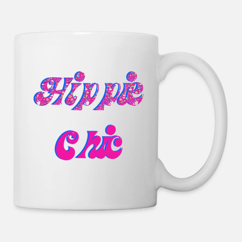 Hippie Chic | Groovy 70s Peace & Flowers T-Shirt  - Mug blanc - blanc
