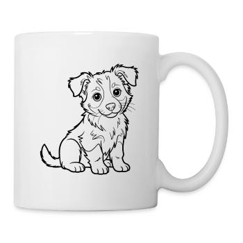 Hund Linienstil Niedlicher Welpe - Tasse - Weiß - Rechts