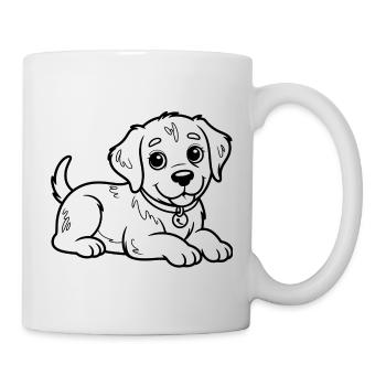 Kleiner Hund in Linnenzeichnung - Tasse - Weiß - Rechts