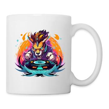 Wolfs-DJ Neon Feuer - Tasse - Weiß - Rechts
