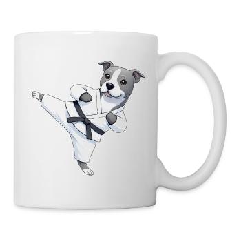 Cute Pitbull Karate Martial Arts Cartoon Dog - Mug - white - Right