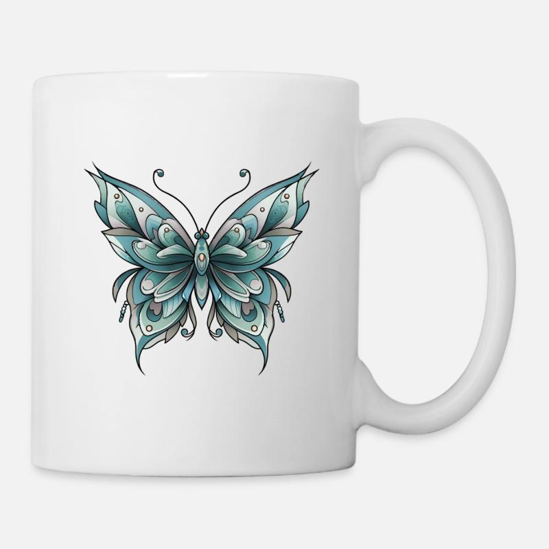 Neo-Traditioneller Schmetterling - Tasse - Weiß