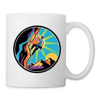 Kletterer Überhang Seil Karabiner Kletterwand Logo - Tasse - Weiß - Rechts