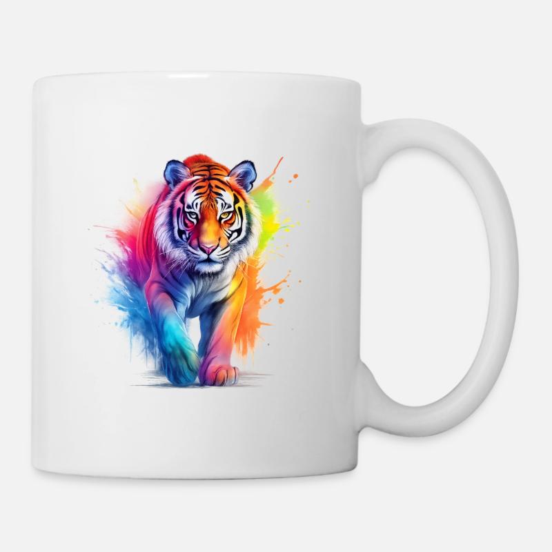Rainbow Tiger in Watercolor Color Splash.Look - Mug - white