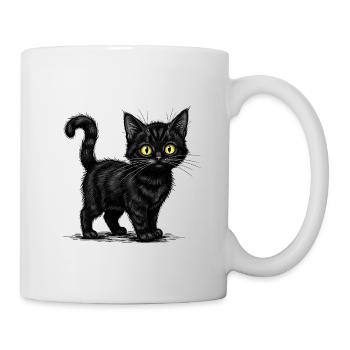 Chat noir mignon - Illustration réaliste - Mug blanc - blanc - Droite