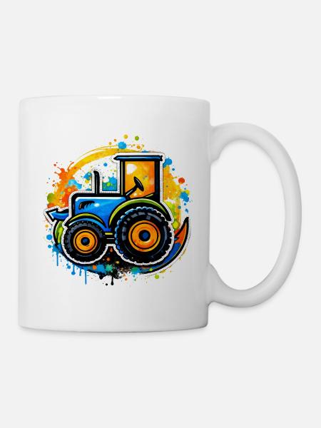 Bunter Traktor im Graffiti-Stil - Tasse - Weiß