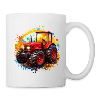 Roter Traktor mit Farbspritzern  - Tasse - Weiß - Rechts
