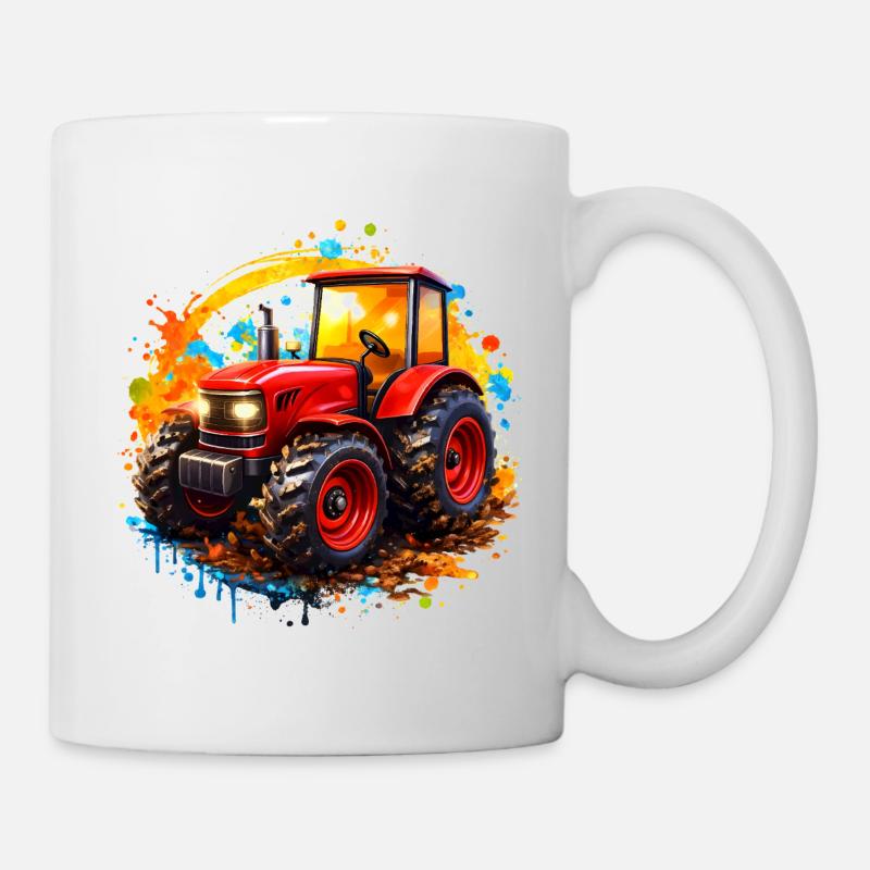 Roter Traktor mit Farbspritzern  - Tasse - Weiß