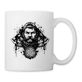 Holzfäller Stencil mit Doppelaxt   - Tasse - Weiß - Rechts