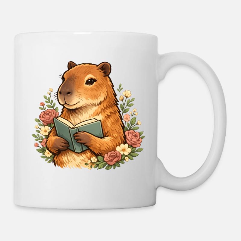 Reading Capybara with Flowers Book Lover - Mug - white