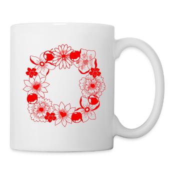 Cadre de cercle de fleurs rouges - Mug blanc - blanc - Droite
