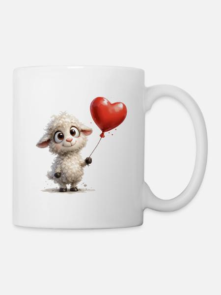 Lamm mit Herzballon - Tasse - Weiß