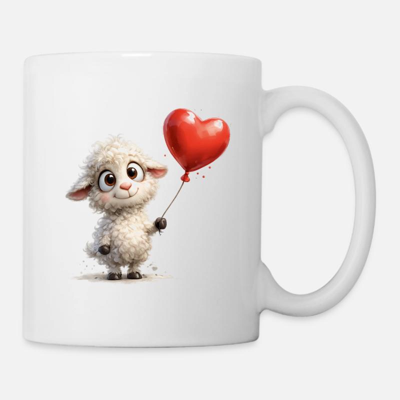 Lamb with heart balloon - Mug - white