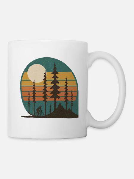 Forest Sun Cyclist Retro Landscape Gift Idea - Mug - white