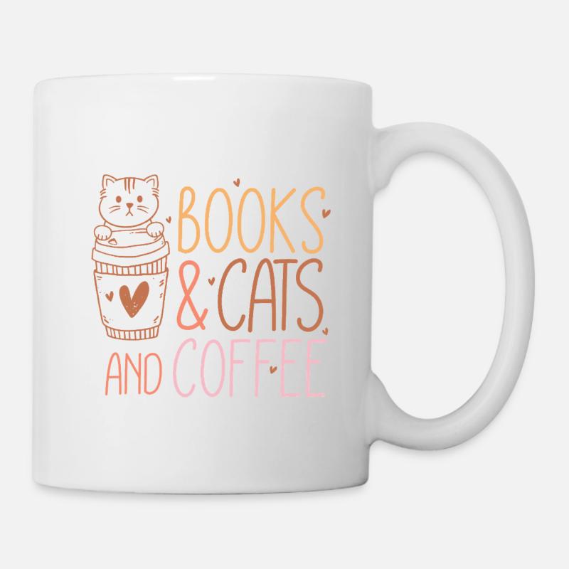 Bücher, Katzen und Kaffee - Tasse - Weiß