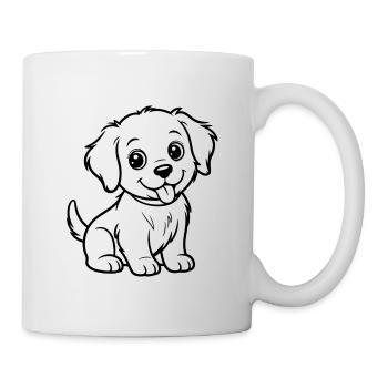 Kuschelhund Linienzeichnung - Tasse - Weiß - Rechts