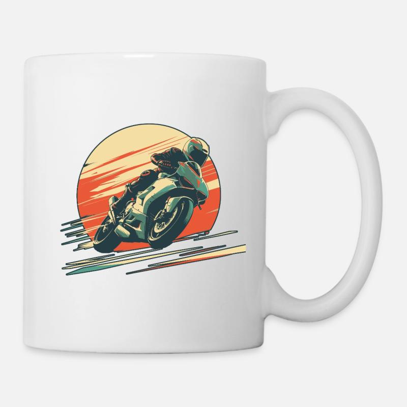 Sport moto driving fast with a big sunset - Mug blanc - blanc