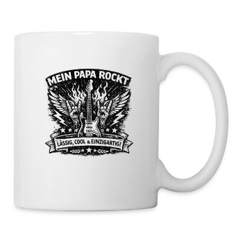 Mein Papa rockt – Rockvater Shirt - Tasse - Weiß - Rechts