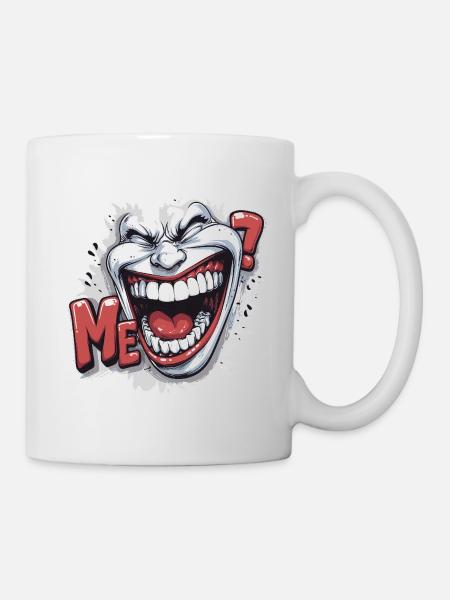 Crazy Laughing white face in a comics style - Mug - white