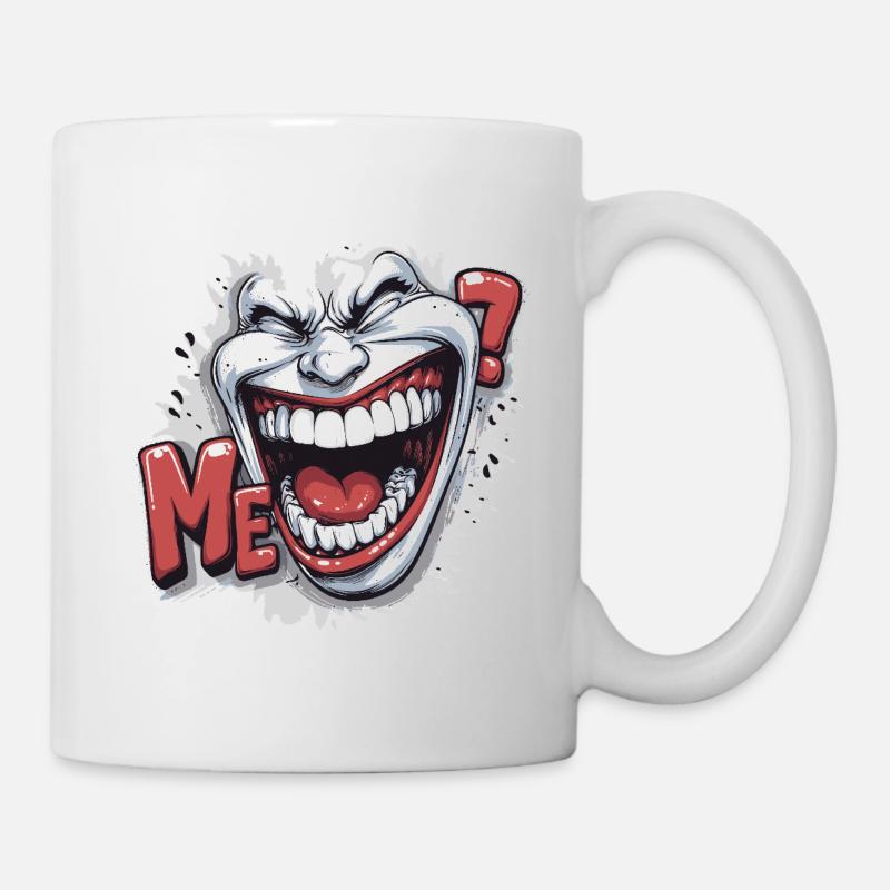 Verrücktes lachendes weißes Gesicht im Comic-Stil - Tasse - Weiß