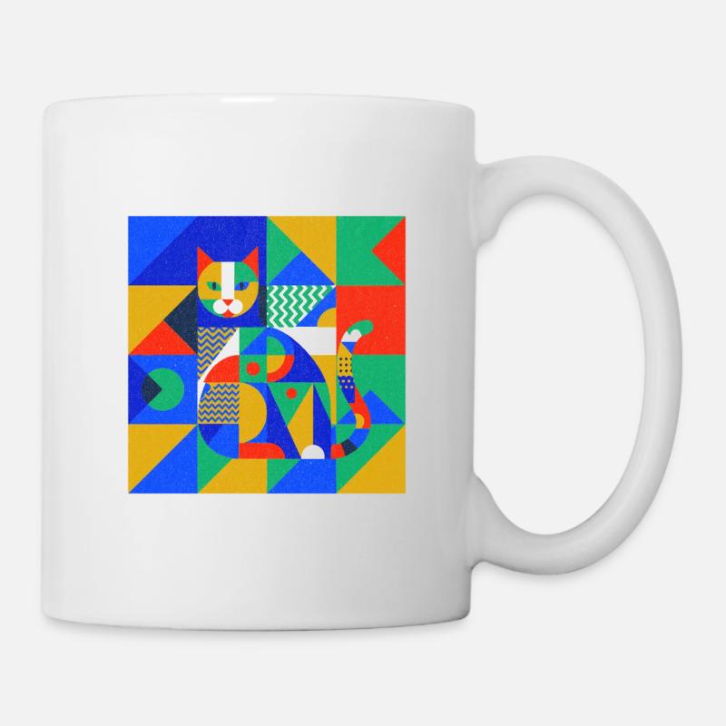 Mosaïque géométrique de chat - Mug blanc - blanc