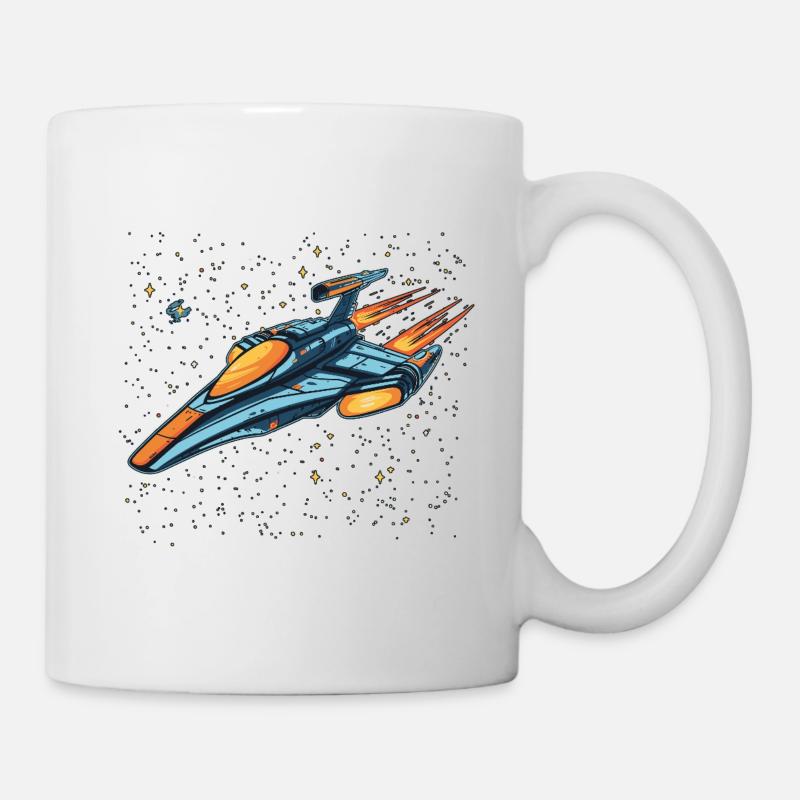 Retro futuristic spaceship moving fast into space - Mug - white