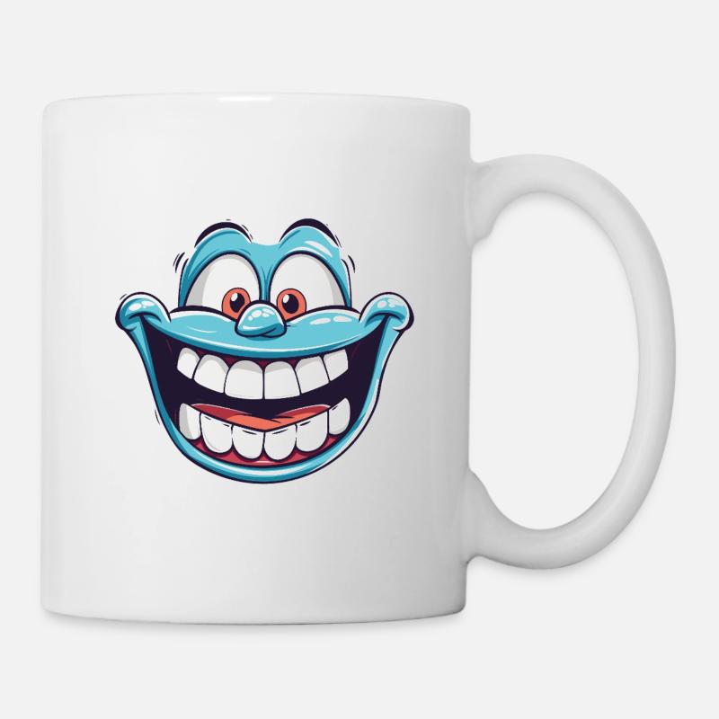 Happy Laughing face in blue color with fun eyes - Mug blanc - blanc