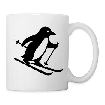Süßer Pinguin Skifahrer Wintersport Cartoon Silhou - Tasse - Weiß - Rechts