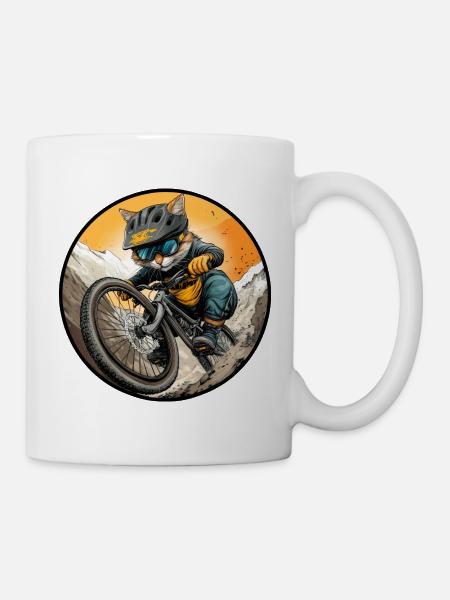 Cat Biker / MTB Kitten - Mug - white
