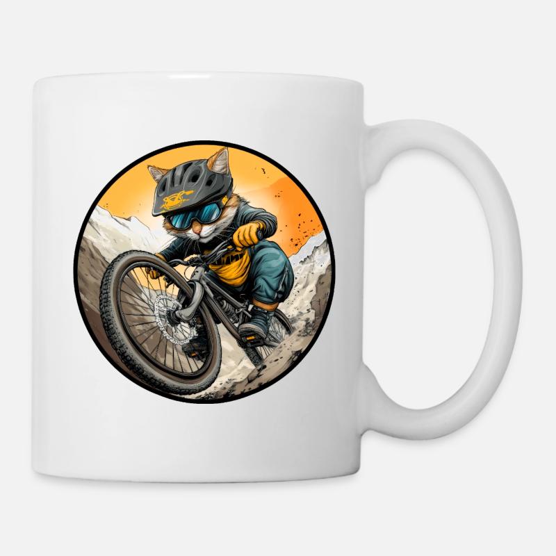 Cat Biker / MTB Kitten - Mug - white