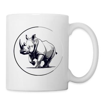 Stolzes Nashorn Schwarzweiß Zeichnung Rhino Motiv - Tasse - Weiß - Rechts