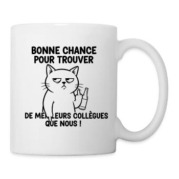 Chat blasé et bière: Bonne chance - Mug blanc - blanc - Droite