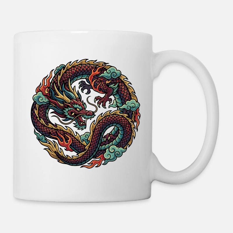 Dragon de feu en cercle Motif Feu Cool Dragon - Mug blanc - blanc