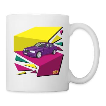 Lila Auto im Neon-Geomuster  - Tasse - Weiß - Rechts