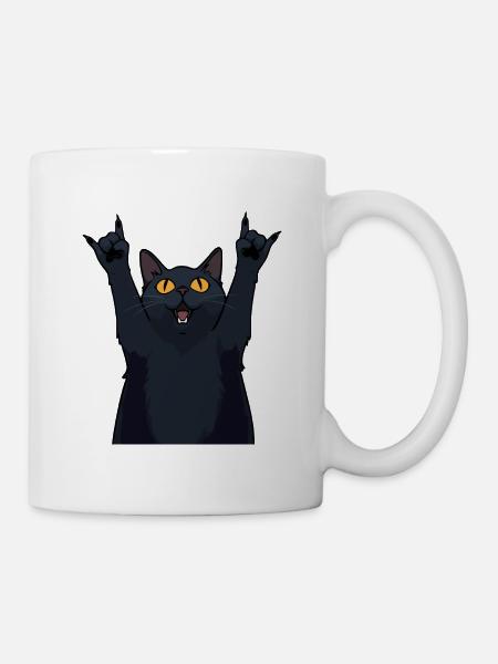 Metal Cat – Black Cat Shows Horns - Mug - white