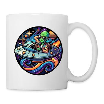 Cool Alien in Convertible UFO Neon Space Fun Motif - Mug - white - Right