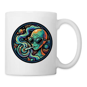 Extraterrestre avec un motif amusant de fumer du cannabis dans l’espace - Mug blanc - blanc - Droite