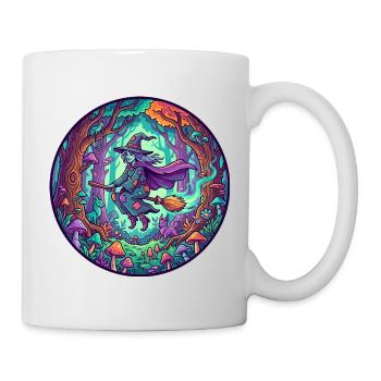 Sorcière sur balai volant Motif fantastique en bois de sorcière - Mug blanc - blanc - Droite