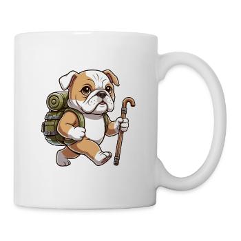 Niedliche Wander-Bulldog-Hunde-Trekkingkunst - Tasse - Weiß - Rechts