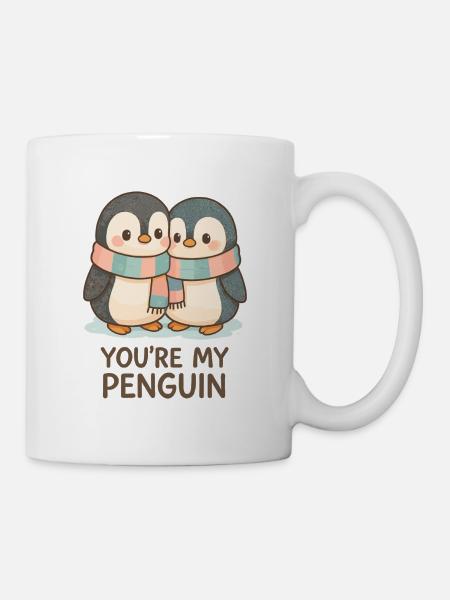 Des manchots amoureux dans la neige – Tu es mon pingouin - Mug blanc - blanc