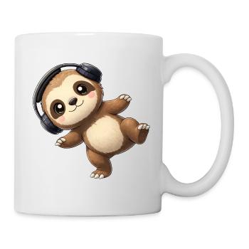 Cute sloth cartoon with headphones music dancing - Mug - white - Right