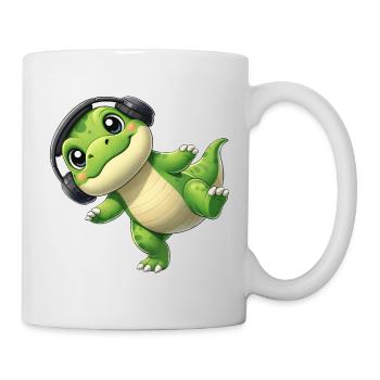 Cute T-Rex Dino with Headphones Dancing Music - Mug - white - Right
