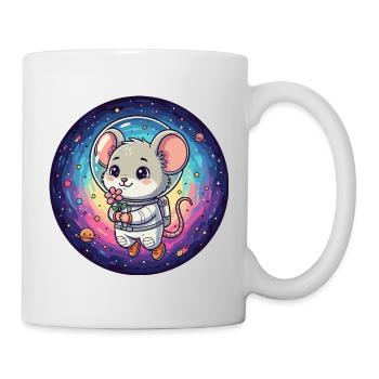 Mouse in astronaut suit with flower in space - Mug - white - Right